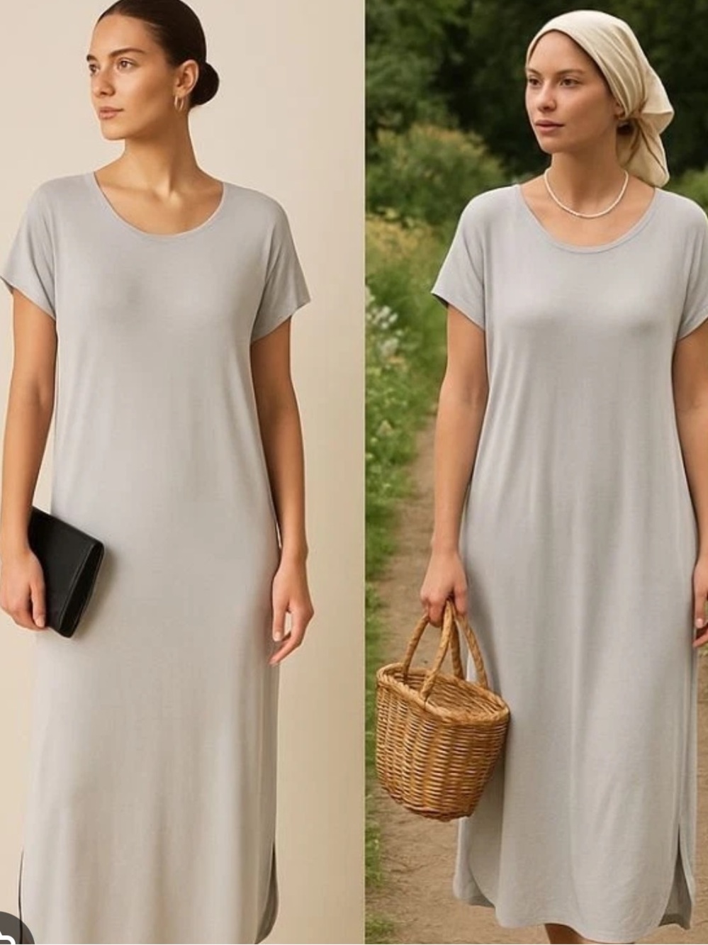 Double Zero Relaxed Crewneck Midi Dress in Light Gray